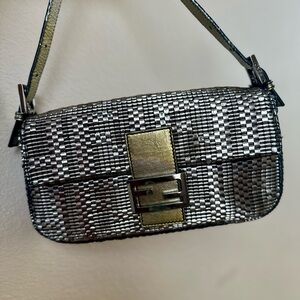 Fendi Baguette Metallic Silver and Gold Shoulder Bag